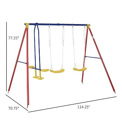 Outsunny Kids Swing Set w/ 2 Seats Glider Adjustable Hanging Rope for Backyard