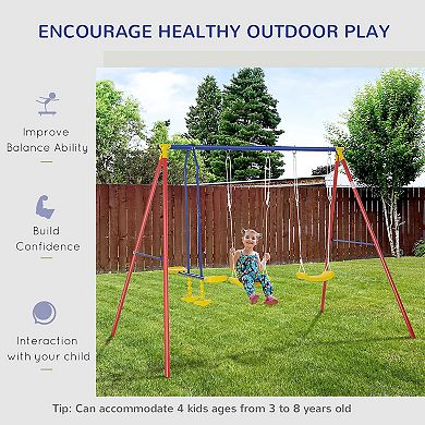 Outsunny Kids Swing Set w/ 2 Seats Glider Adjustable Hanging Rope for Backyard