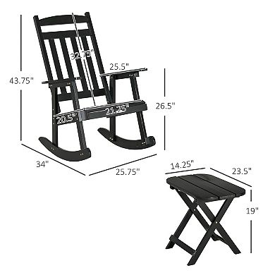 Wooden Rocking Chair Set 2-piece Outdoor Porch Rocker W/ Foldable Table, Natural