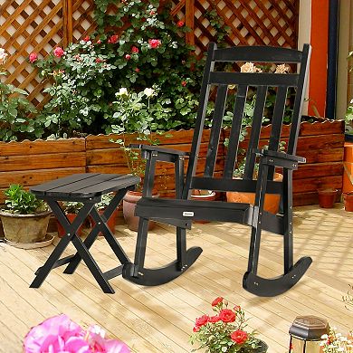 Wooden Rocking Chair Set 2-piece Outdoor Porch Rocker W/ Foldable Table, Natural