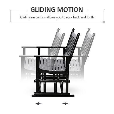Outsunny Patio Glider Bench Outdoor Swing Rocking Chair Loveseat with Sturdy Wooden Frame Black