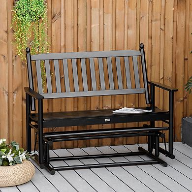 Outsunny Patio Glider Bench Outdoor Swing Rocking Chair Loveseat with Sturdy Wooden Frame Black