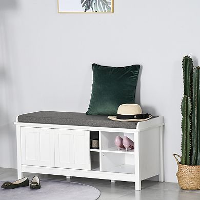 6 Compartment Storage Hallway Lounger, Elevated Base For Living Room, White/grey