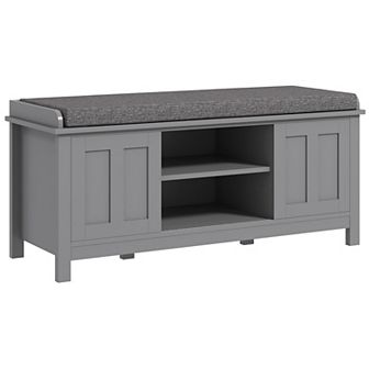 6 Compartment Storage Hallway Lounger, Elevated Base For Living Room, White/grey