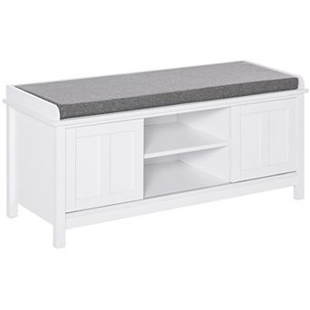 Homcom Shoe Rack Bench For Entryway With Cushion, Sliding Doors, 10 Pairs