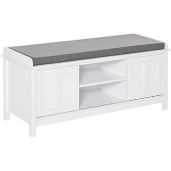 6 Compartment Storage Hallway Lounger, Elevated Base For Living Room, White/grey