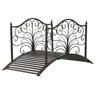 Outsunny 4' Metal Arch Backyard Garden Bridge with Safety Siderails Delicate Scrollwork and Easy Assembly Black Bronze