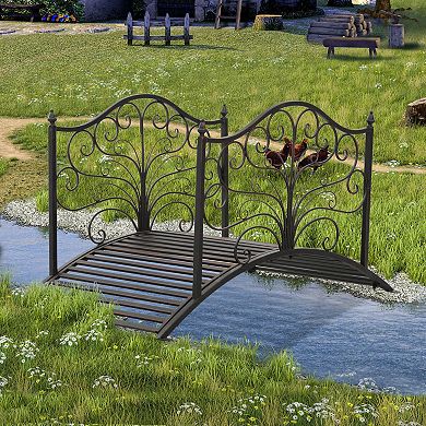 Outsunny 4' Metal Arch Backyard Garden Bridge with Safety Siderails Delicate Scrollwork and Easy Assembly Black Bronze