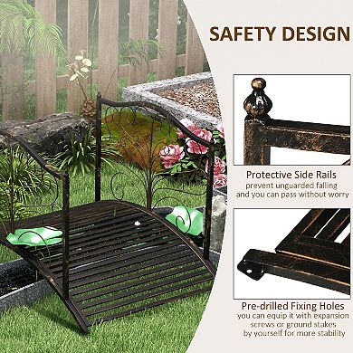 Outsunny 4' Metal Arch Backyard Garden Bridge with Safety Siderails Delicate Scrollwork and Easy Assembly Black Bronze