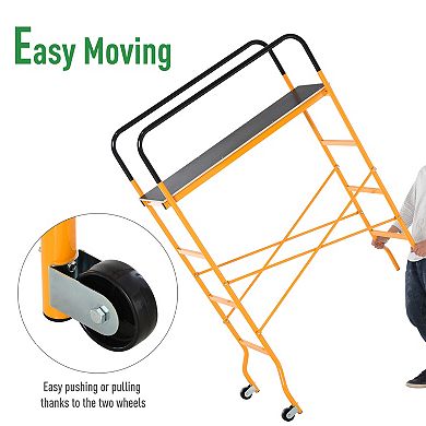 HOMCOM 4-Step Steel Steel Scaffold 2 Wheels Platform Anti-Skid Film