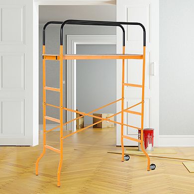 HOMCOM 4-Step Steel Steel Scaffold 2 Wheels Platform Anti-Skid Film