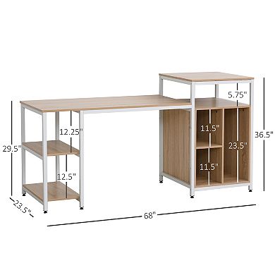 HOMCOM 68 Inch Office Table Computer Desk Workstation Bookshelf with CPU Stand Spacious Storage Shelves and Chic Modern Woodgrain Design Oak Wood Grain