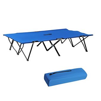 Outdoor Double Camping Cot Foldable Bed W/ Portable Travel Bag, 300 Lbs., Blue