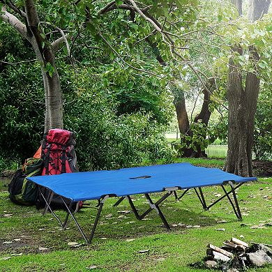 Outdoor Double Camping Cot Foldable Bed W/ Portable Travel Bag, 300 Lbs., Blue