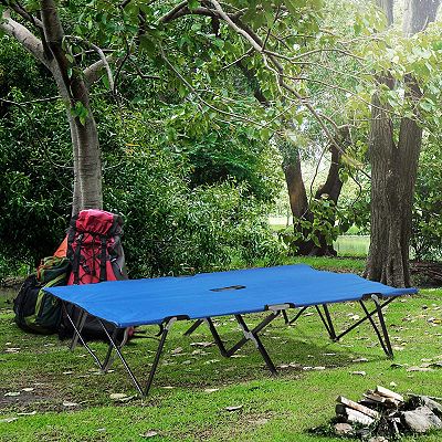 Outdoor Double Camping Cot Foldable Bed W Portable Travel Bag 300 Lbs. Blue