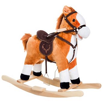 Qaba Kids Plush Toy Rocking Horse Ride on with Realistic Sounds  Brown