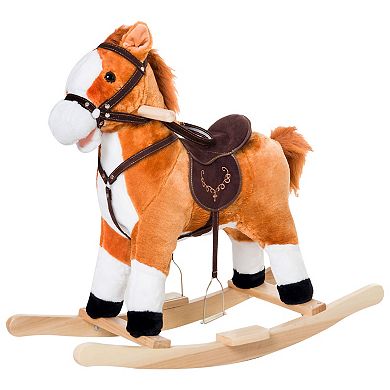 Qaba Kids Plush Toy Rocking Horse Ride on with Realistic Sounds    Brown