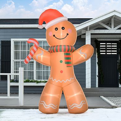 HOMCOM 8 ft Inflatable Gingerbread Man Outdoor Holiday Display w/ LED Lights