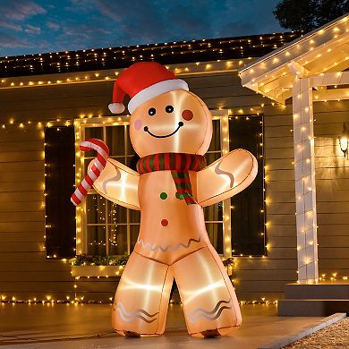 HOMCOM 8 ft Inflatable Gingerbread Man Outdoor Holiday Display w/ LED Lights
