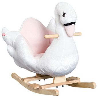 Qaba Kids Ride On Rocking Horse Plush Swan Style Toy with Music for Over 18 Months Children White and Pink