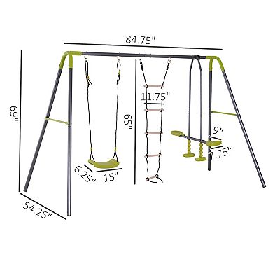 HOMCOM Outdoor Swing Set for Backyard with 2-Person Swing, Playground Equipment for Ages 3-10