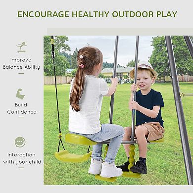 HOMCOM Outdoor Swing Set for Backyard with 2-Person Swing, Playground Equipment for Ages 3-10