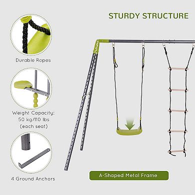 HOMCOM Outdoor Swing Set for Backyard with 2-Person Swing, Playground Equipment for Ages 3-10