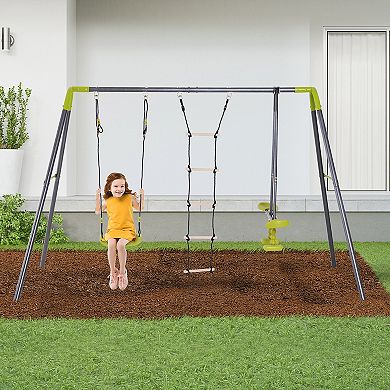 HOMCOM Outdoor Swing Set for Backyard with 2-Person Swing, Playground Equipment for Ages 3-10