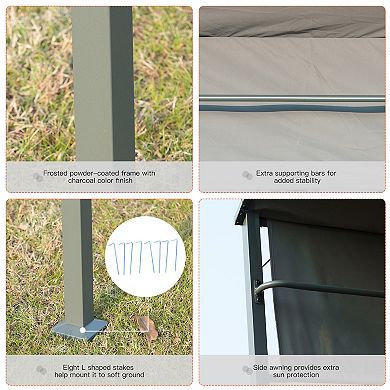 Outsunny 7ft Outdoor Double-tier BBQ Grill Canopy Gazebo w/ 2 Shelf, 5 Hooks