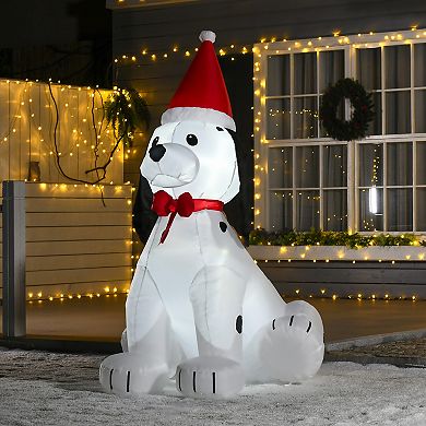 HOMCOM 6ft Christmas Inflatable Puppy Dog Wearing a Santa Hat Outdoor Blow Up Yard Decoration with LED Lights Display