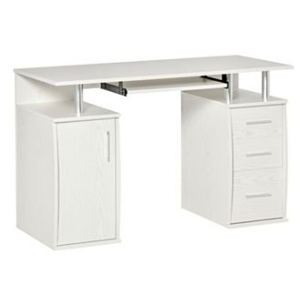 47" Wooden Computer Writing Study Desk Table W/ Keyboard Tray & 3 Drawers, White