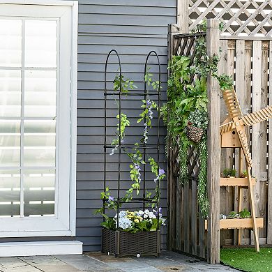 Outdoor Flower & Vine Plant Box & Climbing Vine Bars W/ Drainage & Steel Frame