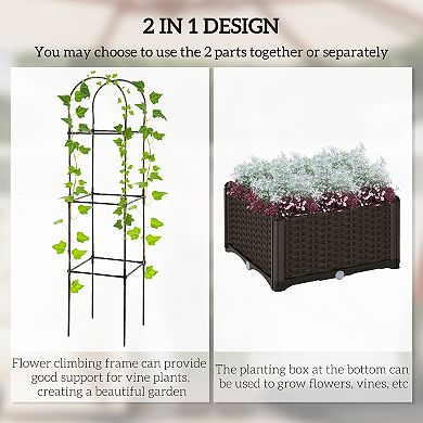 Outsunny 16inch x 16" Garden Bed & Trellis Plant Stand w/ Self-Watering Disk