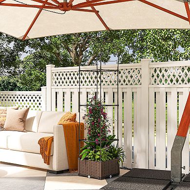 Outsunny 16inch x 16" Garden Bed & Trellis Plant Stand w/ Self-Watering Disk