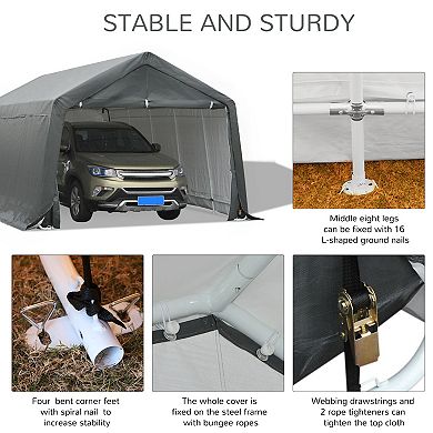 12' X 20' Carport Heavy Duty Truck Suv Garage Cover Canopy - Grey