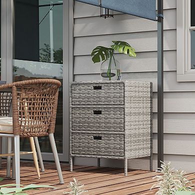 Outsunny Patio Wicker Pool Cabinet, Rattan Storage Cabinet Organizer