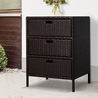 Outsunny Patio Wicker Pool Cabinet, Rattan Storage Cabinet Organizer