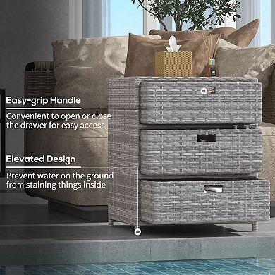 Outsunny Patio Wicker Pool Cabinet, Rattan Storage Cabinet Organizer