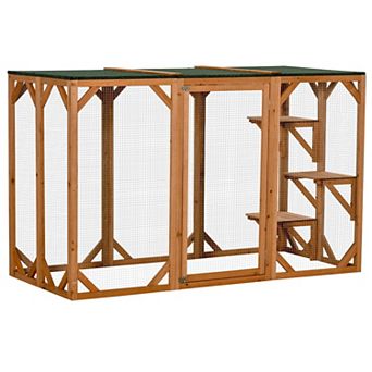 Cat Cage Wooden Pet Enclosure With Waterproof Roof, Platforms, Lock, Orange