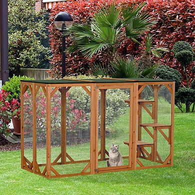 Cat Cage Wooden Pet Enclosure With Waterproof Roof, Platforms, Lock, Orange