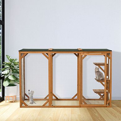 Cat Cage Wooden Pet Enclosure With Waterproof Roof, Platforms, Lock, Orange