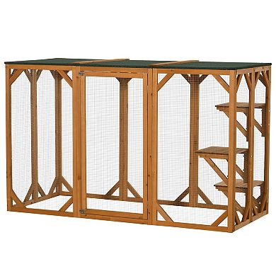 Cat Cage Wooden Pet Enclosure With Waterproof Roof, Platforms, Lock, Orange