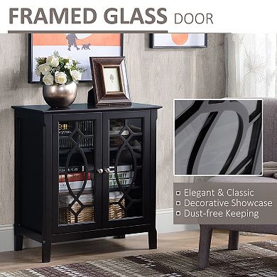 HOMCOM Sideboard Display Cabinet with Double Glass Doors & 2 Adjustable Shelves