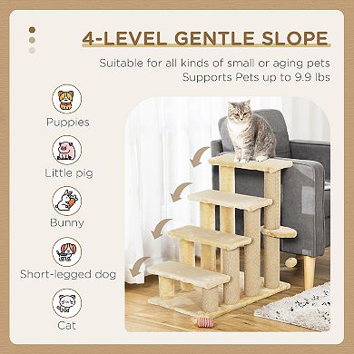 PawHut 4 Level Cat Stair Ladder Kitten Tree Climber with Hanging Play Ball Steps for Bed Sofa Light Grey