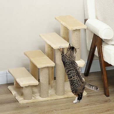 PawHut 4 Level Cat Stair Ladder Kitten Tree Climber with Hanging Play Ball Steps for Bed Sofa Light Grey