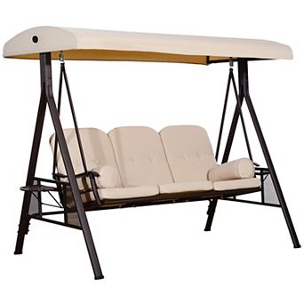 Outsunny 3-Seat Patio Swing w/ Tilt Canopy, Cushions & Cup Tray