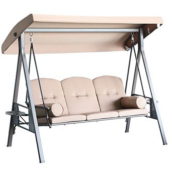 Outsunny 3-Seat Patio Swing w/ Tilt Canopy, Cushions & Cup Tray
