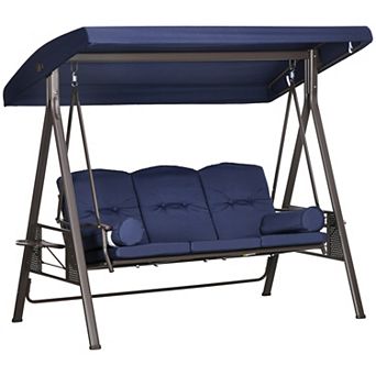 Outsunny 3-Seat Patio Swing w/ Tilt Canopy, Cushions & Cup Tray