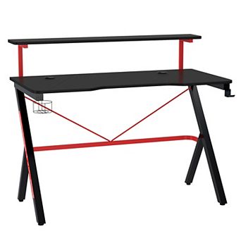 HOMCOM Gaming Computer Desk with Rotating Cup Holder and K Shaped Frame, Red