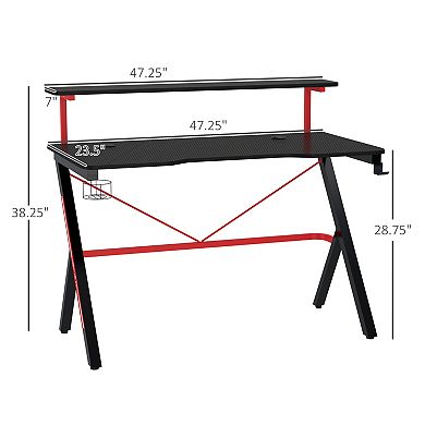 HOMCOM Gaming Computer Desk with Rotating Cup Holder and K Shaped Frame, Red
